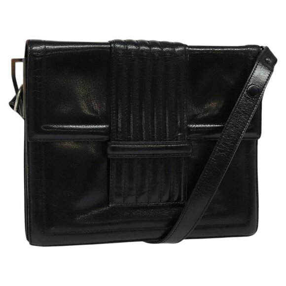 SAINT LAURENT Shoulder Bag Leather Black Silver Auth sw623 - Picture 1 of 16